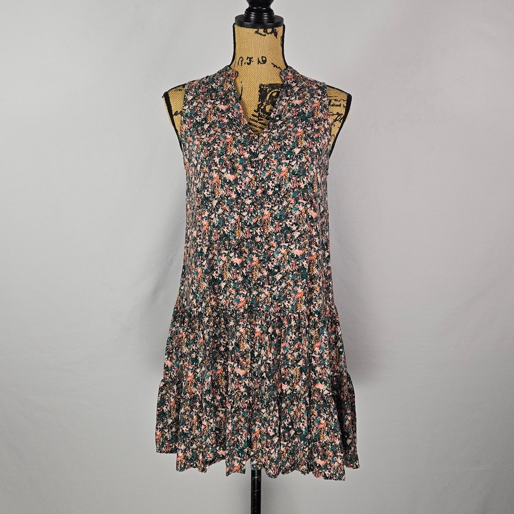 Nine West Womens Floral Tiered Mini Dress S Sleeveless Boho Cottagecore Summer